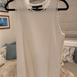 White House Black Market Pearl-Embellished White Tank Top